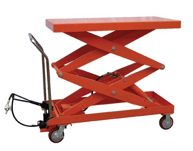 雙剪式氣動液壓雙功能雙油缸結構平臺車