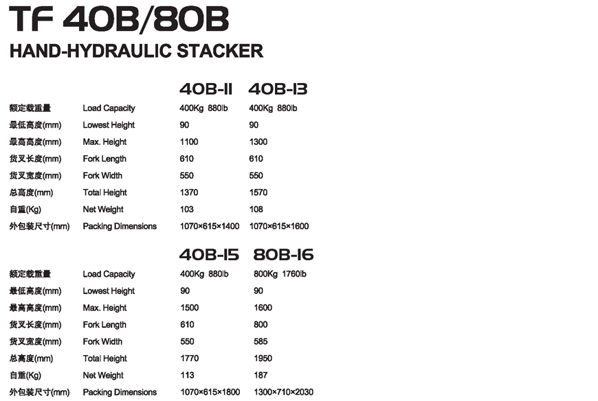 手動堆高車 TF 40B/80B 手動堆高車 TF 40B/80B