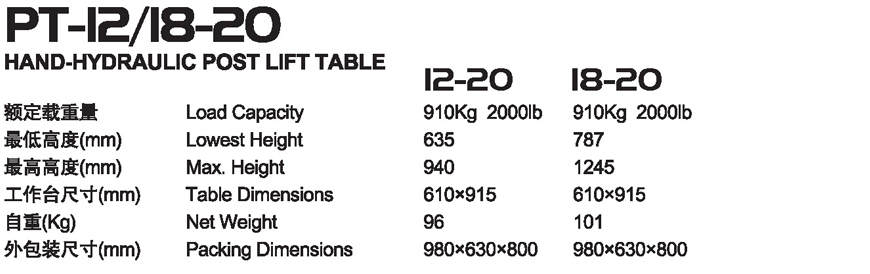 立柱平臺車 PT12/18-20 立柱平臺車 PT12/18-20